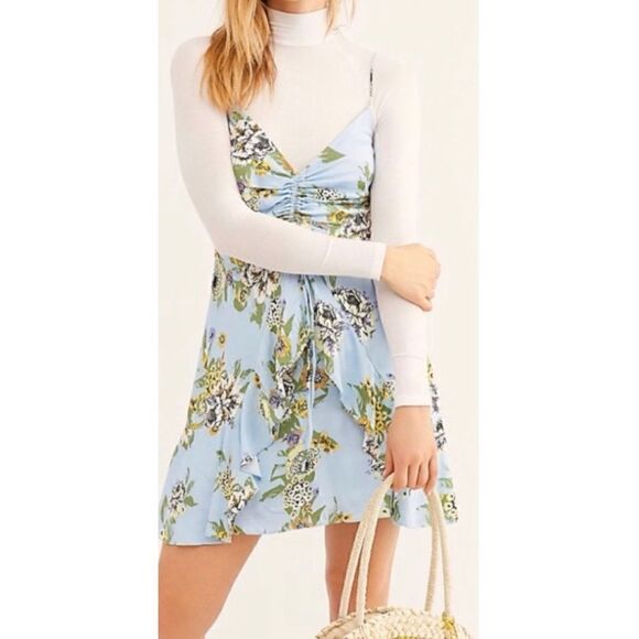 Free People Happy Heart Ruched Mini Dress in Cool Combo, Size Medium - Picture 7 of 16